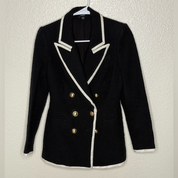 Express Jackets & Blazers - Express Black Blazer with Gold Buttons and White Trim XS